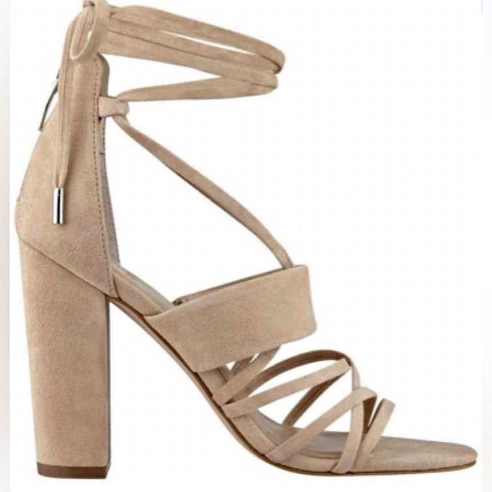 GUESS Beige Suede Strappy Block Heel Sandals Size 8.5